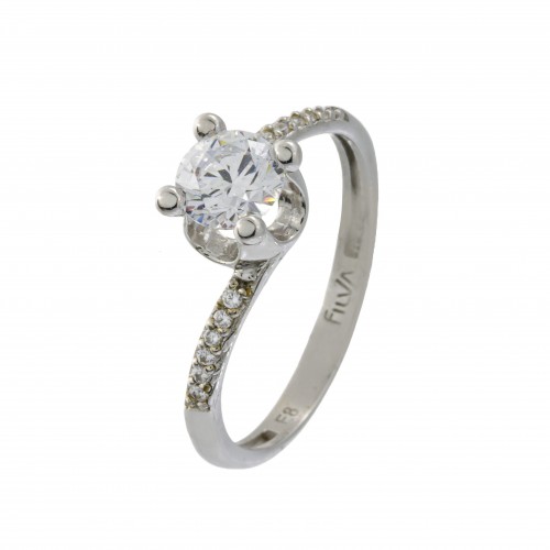 Λευκόχρυσο Γυναικείο Δαχτυλίδι Μονόπετρο με Ζιργκόν Κ14 (011146)