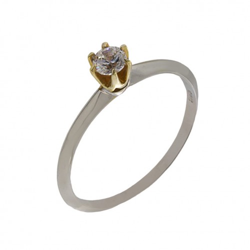 Λευκόχρυσο Γυναικείο Δαχτυλίδι Μονόπετρο με Ζιργκόν Κ14 (1933)