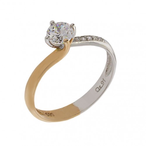 Δίχρωμο Γυναικείο Δαχτυλίδι Μονόπετρο με Ζιργκόν Κ14 (2383)
