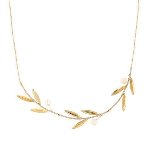 Χειροποίητο Χρυσό Γυναικείο Κολιέ με Μαργαριτάρια Κ14 (3286)