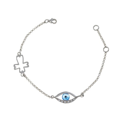Λευκόχρυσο Παιδικό Βραχιόλι με Ματάκι για Κορίτσι Κ14 (0615)